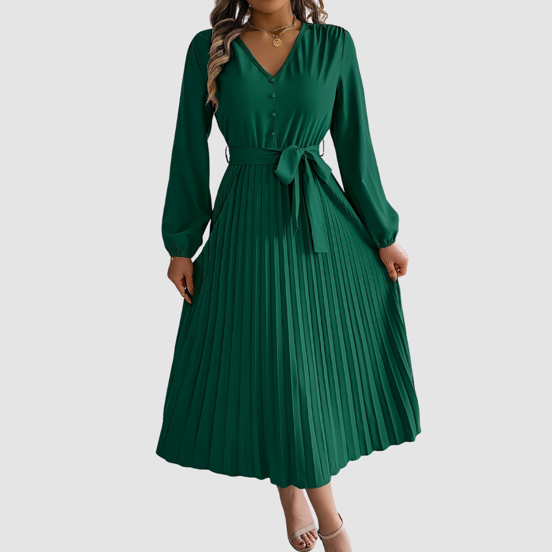 Celeste Bloom | Pleated Long-Sleeve Midikleid