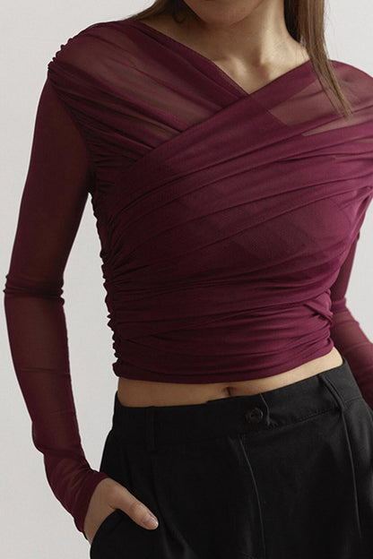 Fern | Damen Ruched Mesh Long Sleeve Top