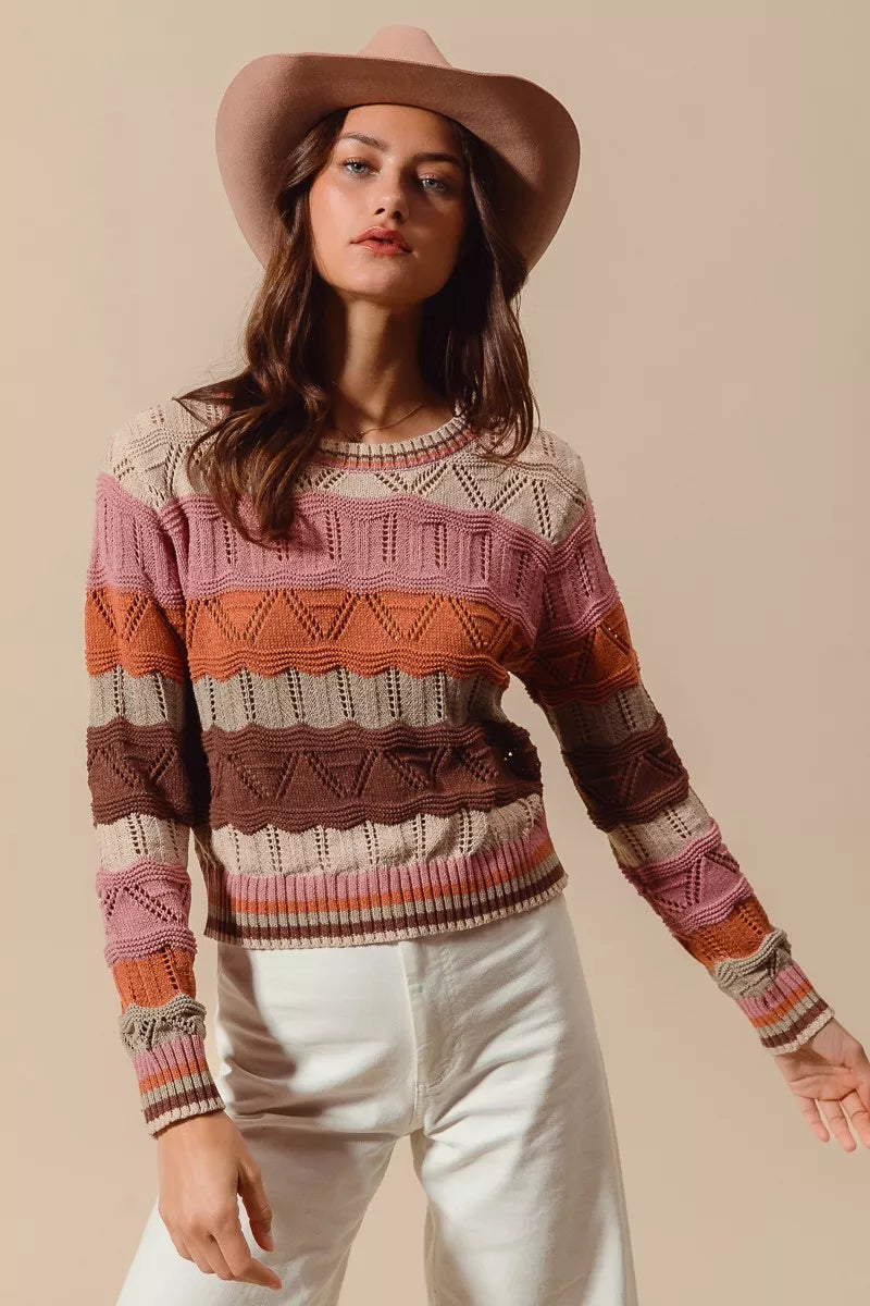 Jamie | Damen Striped Long Knit Sweater
