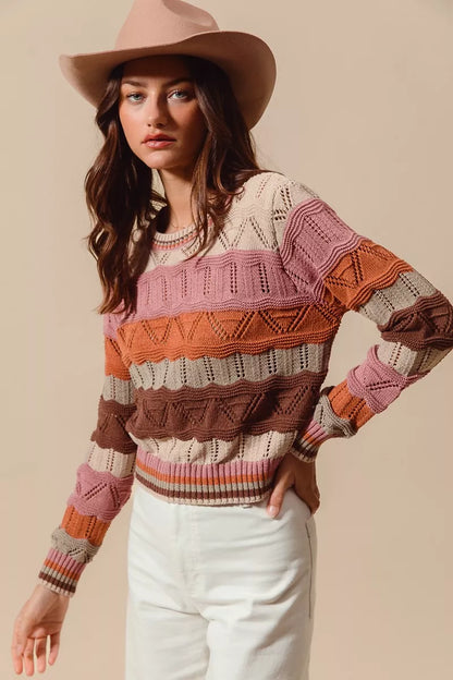Jamie | Damen Striped Long Knit Sweater