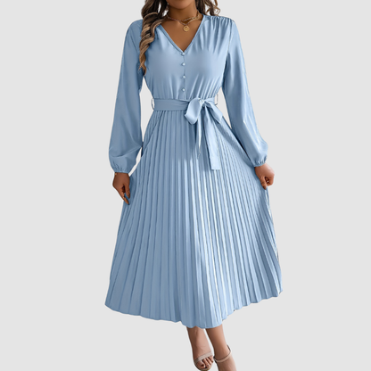 Celeste Bloom | Pleated Long-Sleeve Midikleid