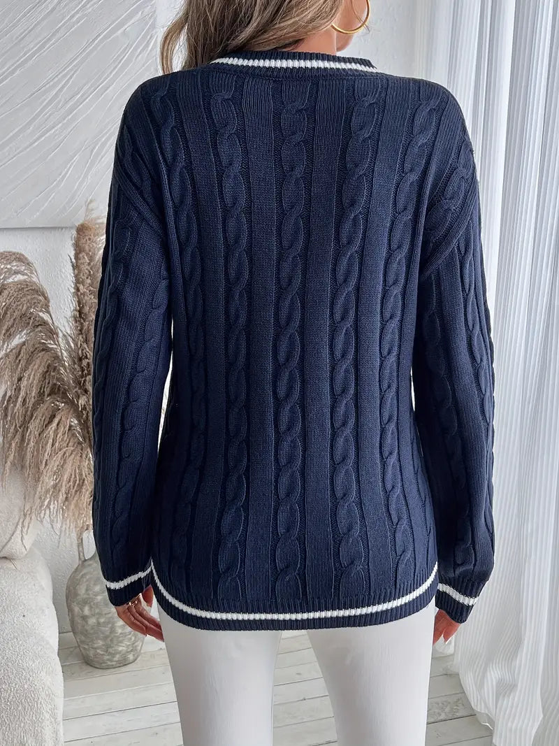 Alison | Damen V-Neck Cable Knit Sweater