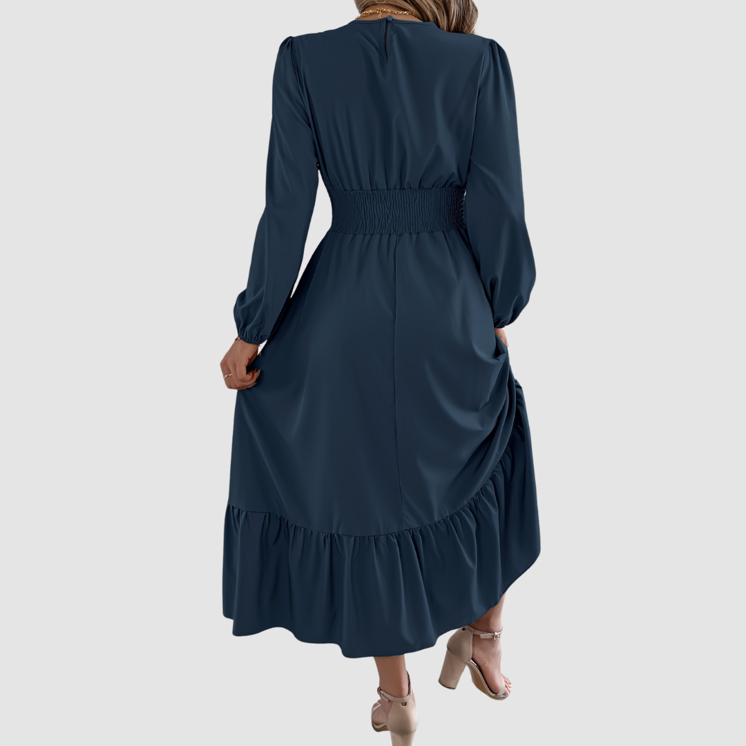 Isola Lane | Navy Ruffled Hem Midikleid