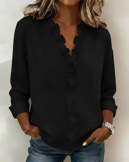Zara - Ruffled V-Neck Bluse