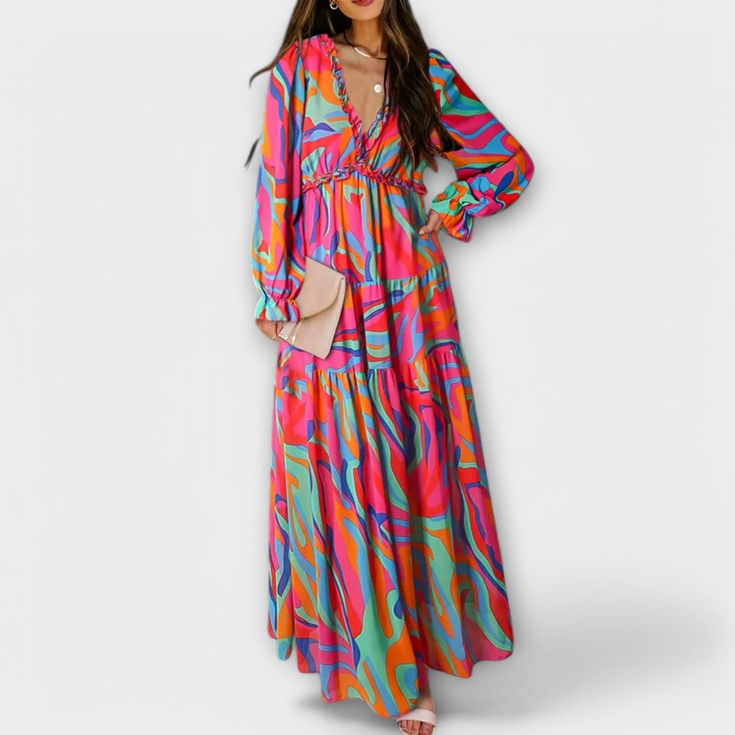 Maya | Floral V-Neck Maxi Kleid