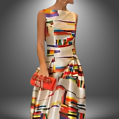 Amy | Striking Geometric Print Maxi Kleid
