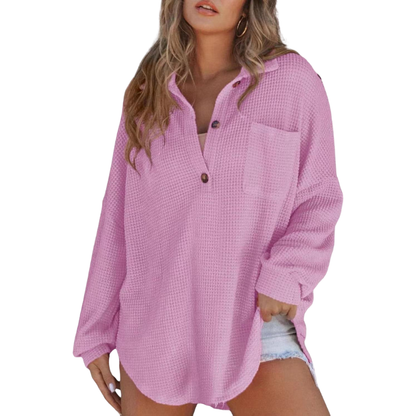 KATHRYN™ – Casual Lightweight Button V Neck Tunic Bluse