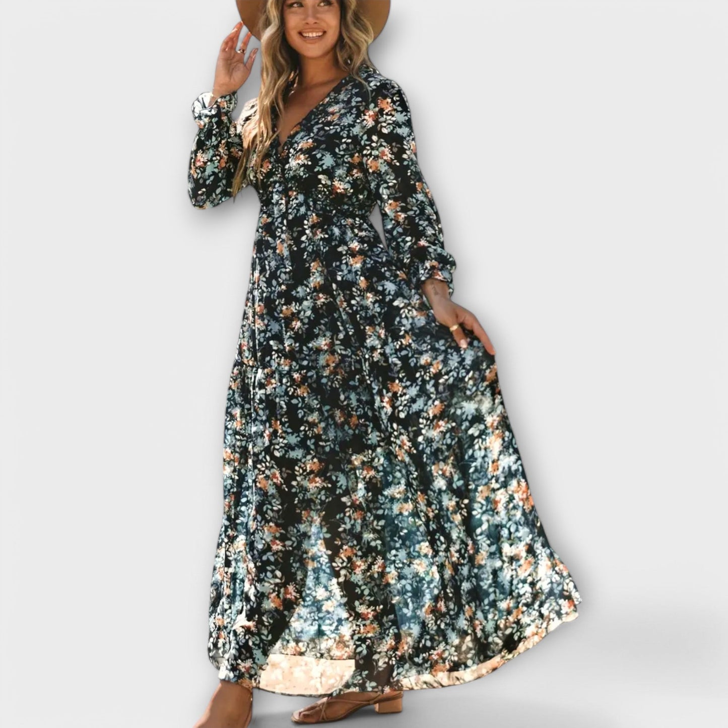 Maya | Floral V-Neck Maxi Kleid