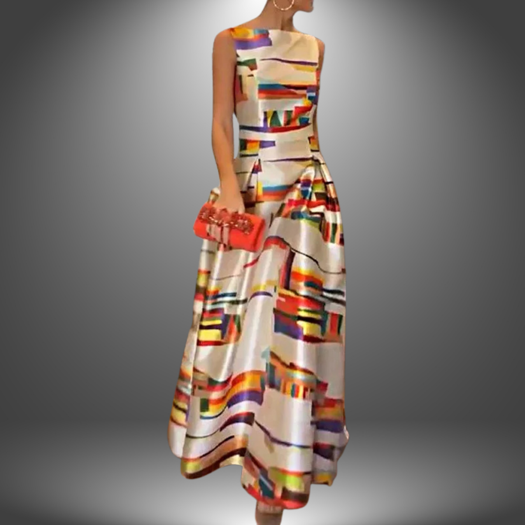 Amy | Striking Geometric Print Maxi Kleid