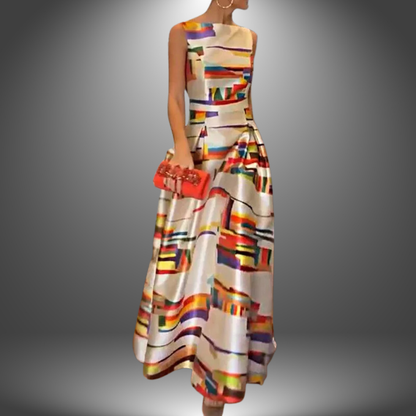Amy | Striking Geometric Print Maxi Kleid