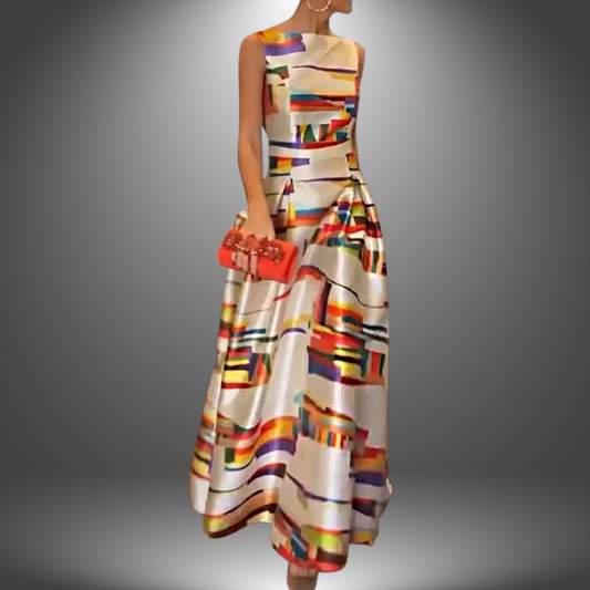 Amy | Striking Geometric Print Maxi Kleid