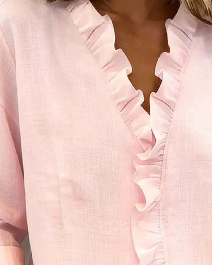 Zara - Ruffled V-Neck Bluse