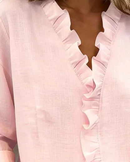Zara - Ruffled V-Neck Bluse