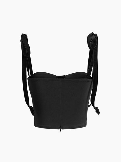 Yana - Black Mesh Corset Crop Top for Damen