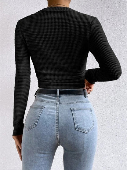 Sage | Damen Fitted Waffle Knit Long Sleeve Top