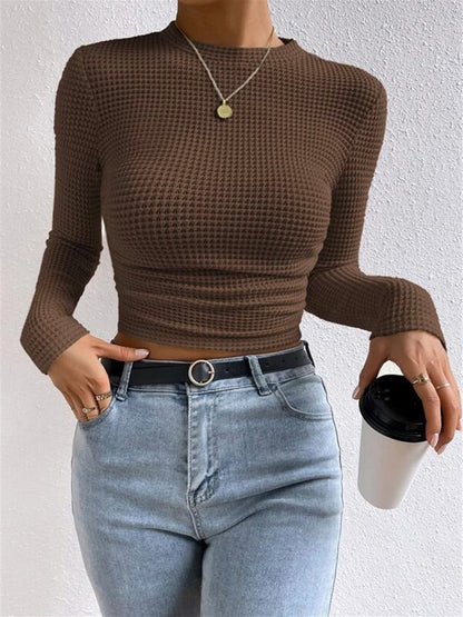 Sage | Damen Fitted Waffle Knit Long Sleeve Top