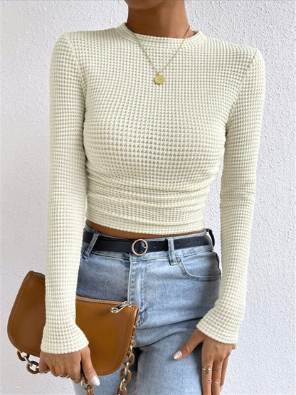 Sage | Damen Fitted Waffle Knit Long Sleeve Top