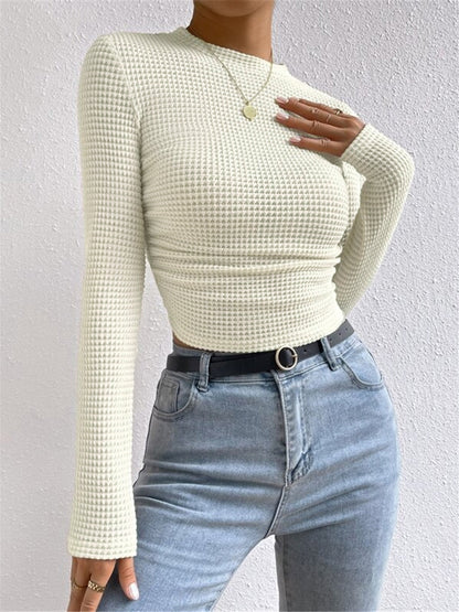 Sage | Damen Fitted Waffle Knit Long Sleeve Top