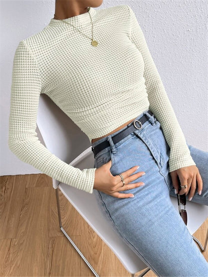 Sage | Damen Fitted Waffle Knit Long Sleeve Top