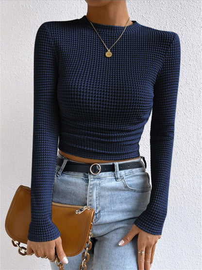 Sage | Damen Fitted Waffle Knit Long Sleeve Top