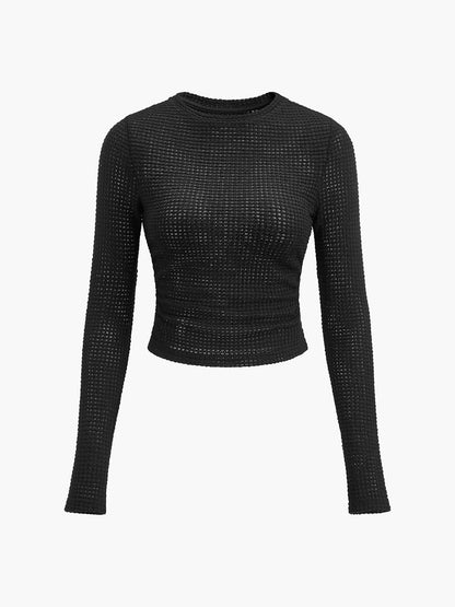 Sage | Damen Fitted Waffle Knit Long Sleeve Top