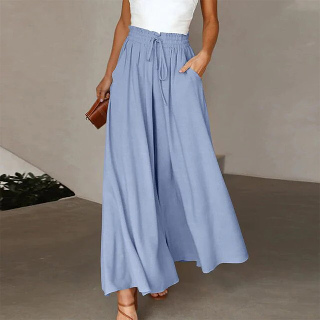 Gabriella | High Waist Elastic Pants with Drawstring – A-Line – With Pockets – Long and Airy