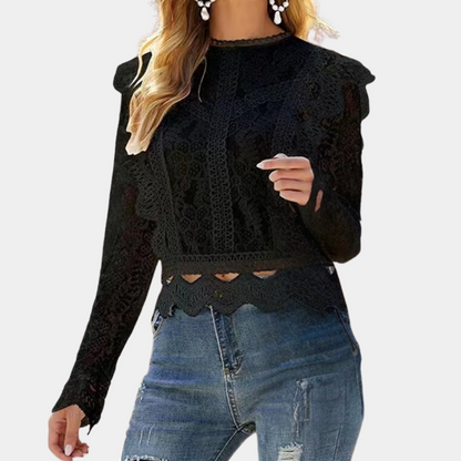 Bonnie - Lace Bluse Elegant Sheer Floral Top