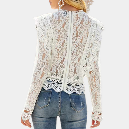 Bonnie - Lace Bluse Elegant Sheer Floral Top