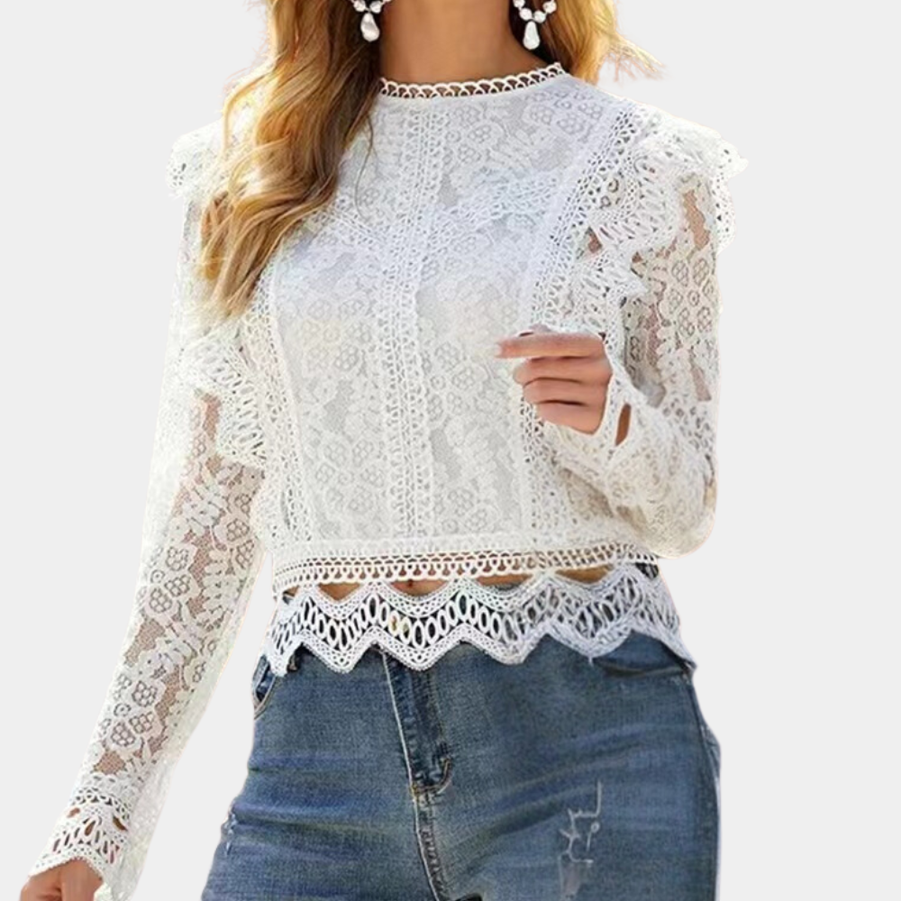 Bonnie - Lace Bluse Elegant Sheer Floral Top