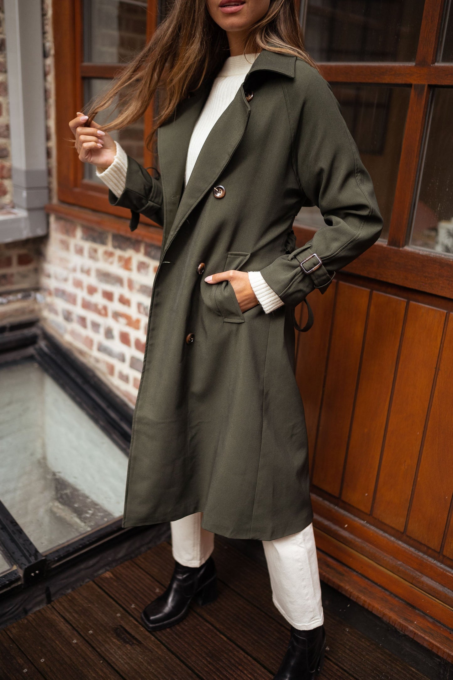 Krista | Damen Double-Breasted Long Mantel
