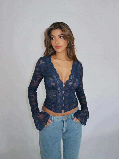 Carina - Elegant Lace Damen’s Bluse for Office & Leisure