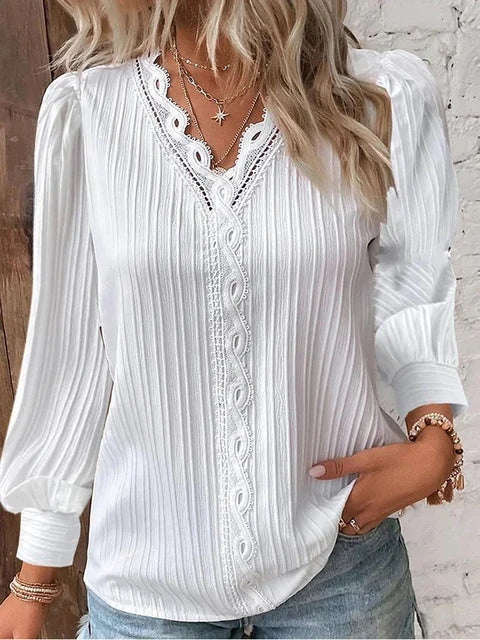 Elegant Lace Sleeveless V-Neck Damen’s Summer Bluse