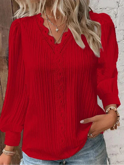 Elegant Lace Sleeveless V-Neck Damen’s Summer Bluse