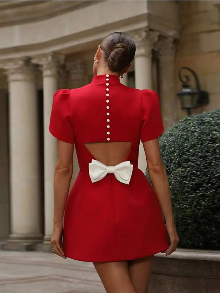 Maris | Elegant Hollow Tie Red Party Mini Kleid - Timeless Summer Fashion