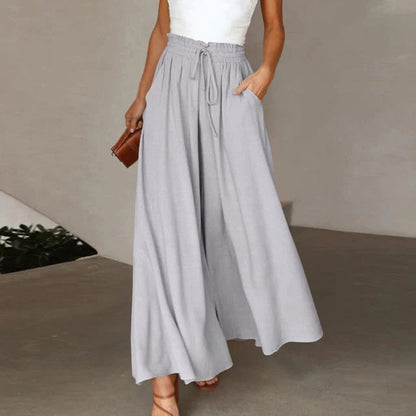 Gabriella | High Waist Elastic Pants with Drawstring – A-Line – With Pockets – Long and Airy