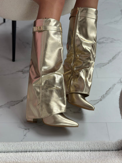 SERAPHINA™ - Gold Leather Stiefel