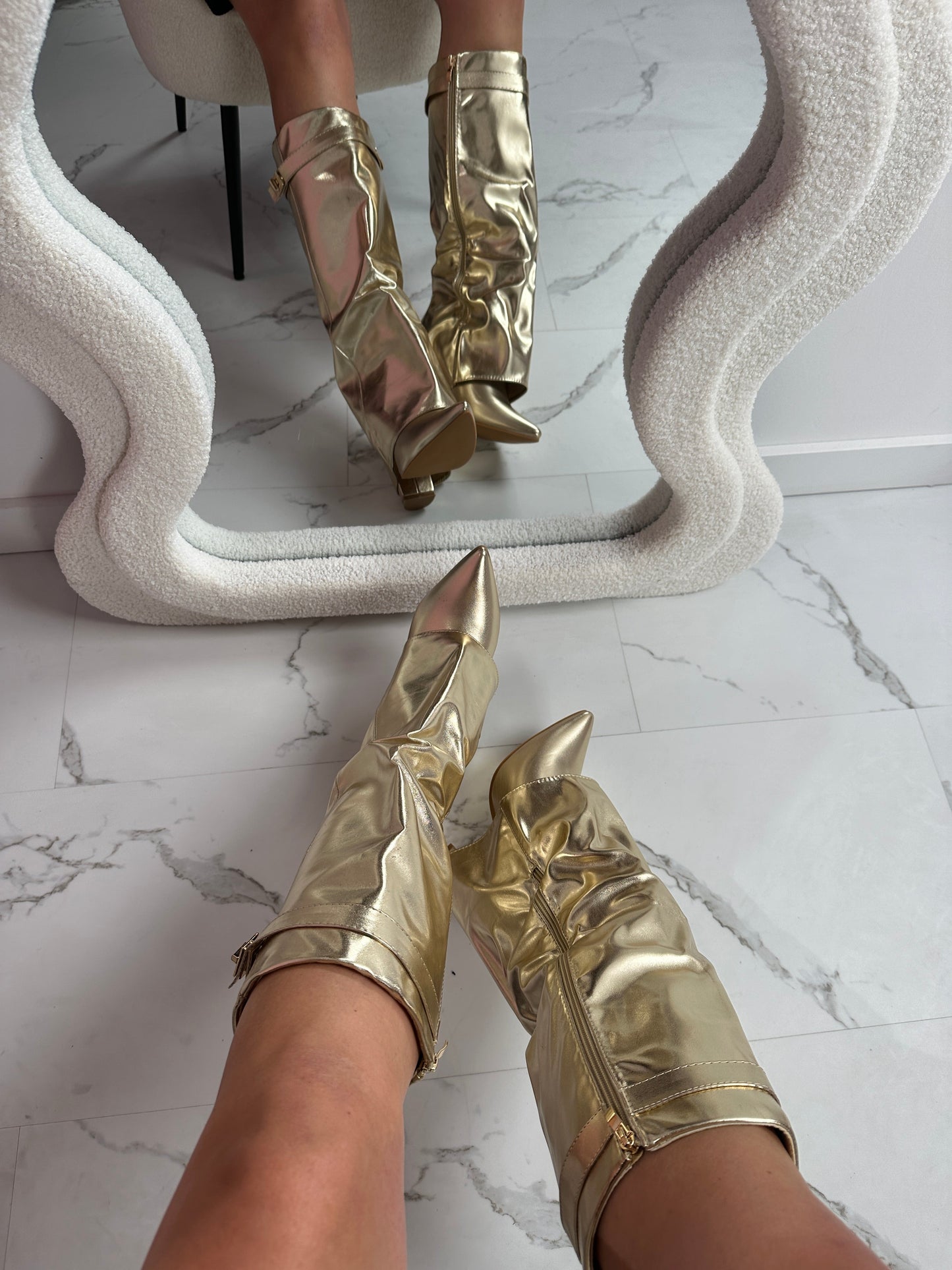SERAPHINA™ - Gold Leather Stiefel
