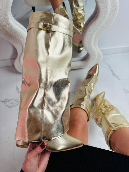 SERAPHINA™ - Gold Leather Stiefel