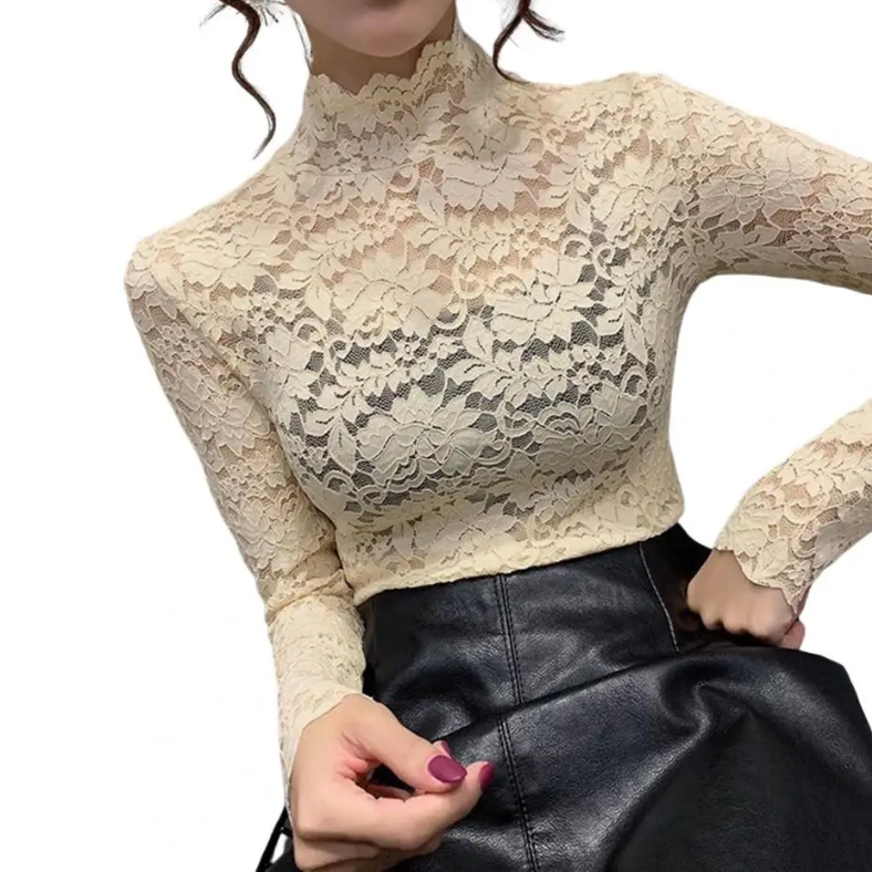 Noa - Elegant Floral Lace Turtleneck Damen’s Top