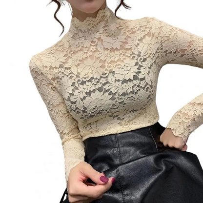 Noa - Elegant Floral Lace Turtleneck Damen’s Top
