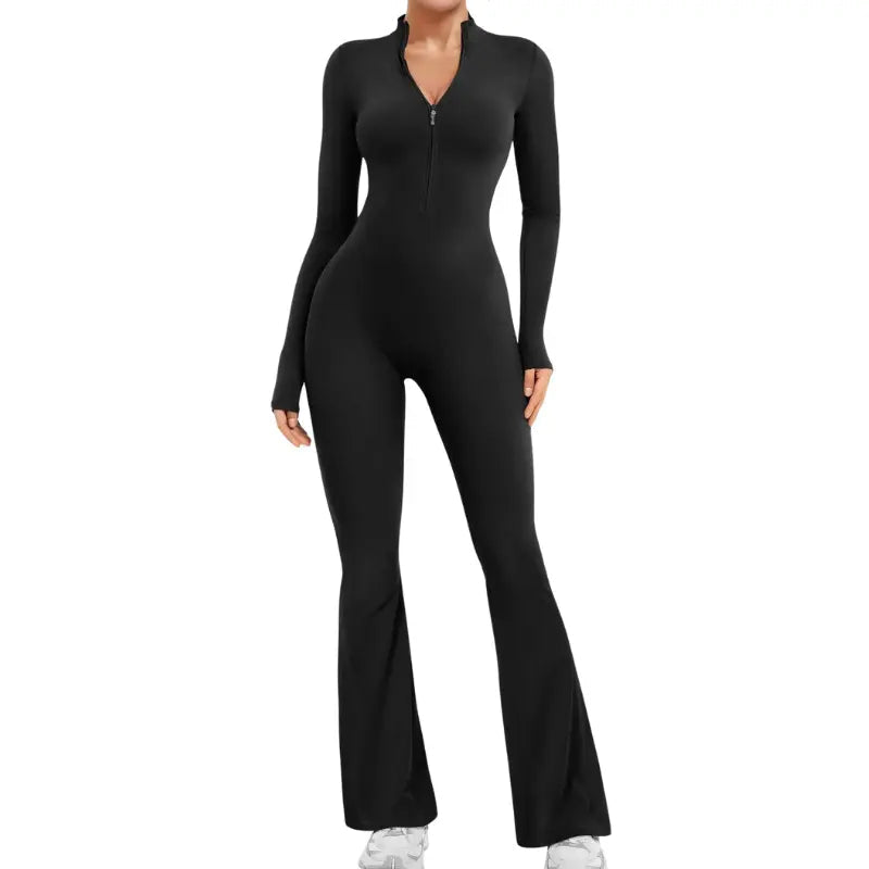 Hana - Seamless Long-Sleeve Flared Yoga Jumpsuit