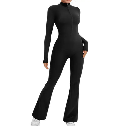 Hana - Seamless Long-Sleeve Flared Yoga Jumpsuit