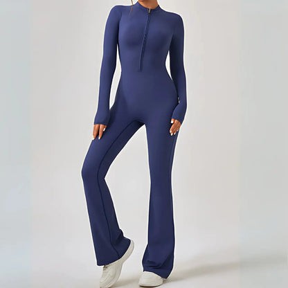 Hana - Seamless Long-Sleeve Flared Yoga Jumpsuit
