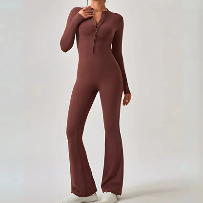 Hana - Seamless Long-Sleeve Flared Yoga Jumpsuit