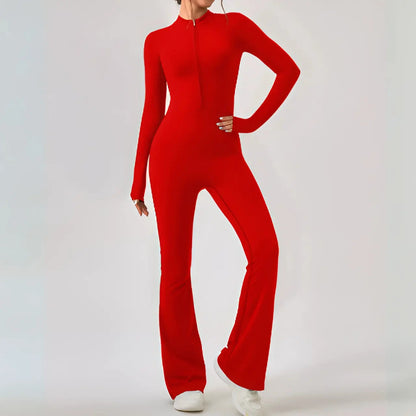 Hana - Seamless Long-Sleeve Flared Yoga Jumpsuit