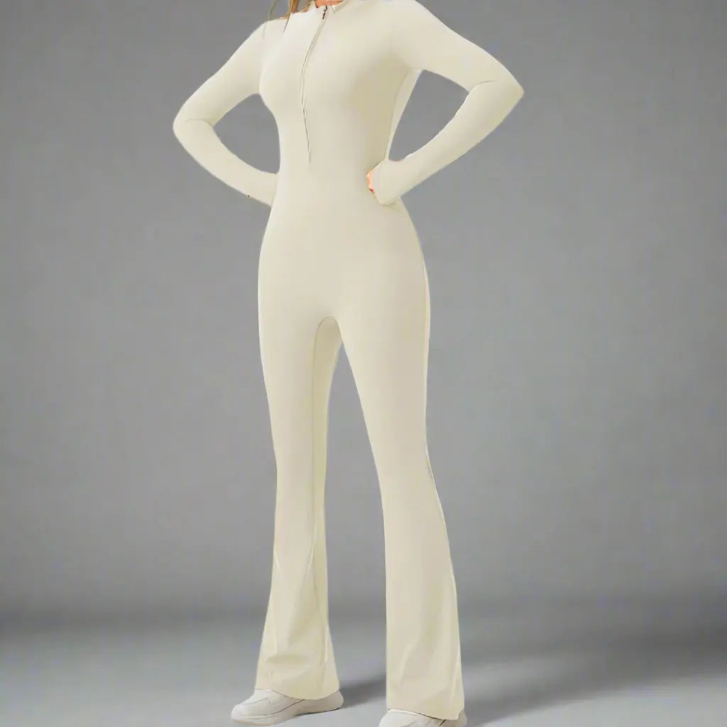 Hana - Seamless Long-Sleeve Flared Yoga Jumpsuit