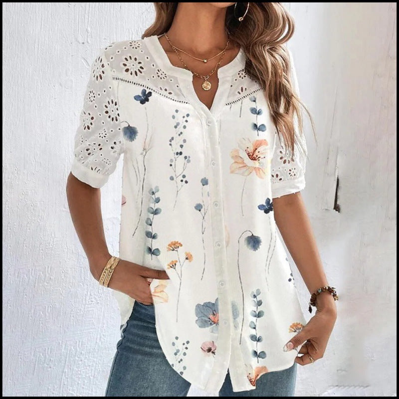 ANNELISE™ – Casual Lace Printed Bluse