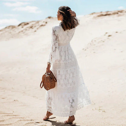 Lilly | Damen Flowy Long Sleeve Boho Maxi Kleid