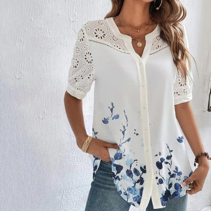 ANNELISE™ – Casual Lace Printed Bluse