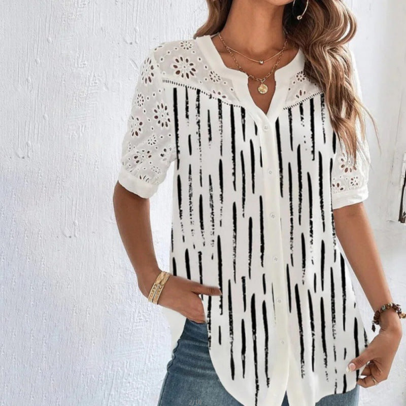 ANNELISE™ – Casual Lace Printed Bluse